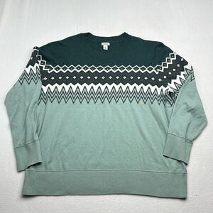 L.L. Bean Teal and Mint Crew Neck fair isle Sweater
